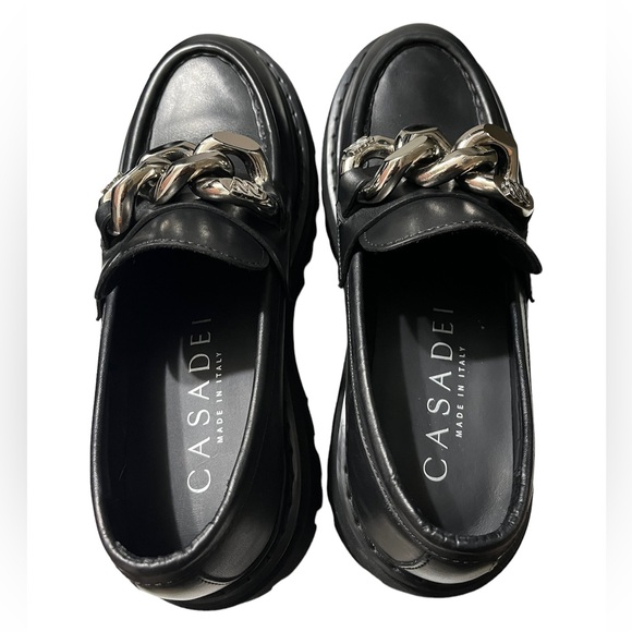 Casadei Black Leather Chain Link Slip On Loafers Shoes Made In Italy Size 37 - Picture 4 of 7
